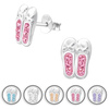 Auf dem Bild zu sehen ist ein Kinder Ohrringe Schuhe Ballerina Ohrstecker aus 925 Sterling Silver echt Silber mit 12 Kristallen
