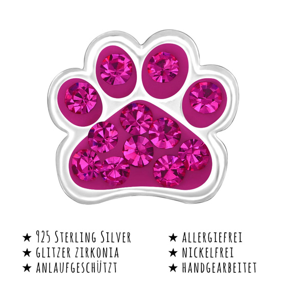 Das Bild mit Beschreibung zeigt Kinder Ohrringe Pfoten Ohrstecker aus 925 Sterling Silver echt Silber mit 24 Kristallen