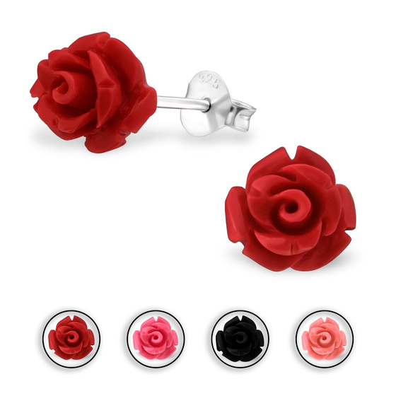 Auf dem Bild zu sehen ist ein Kinder Ohrringe Rose Ohrstecker aus 925 Sterling Silver echt Silber mit Synthetischer Rosenblte
