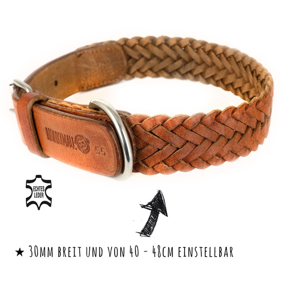 Hundehalsband aus Leder geflochten braun S-M