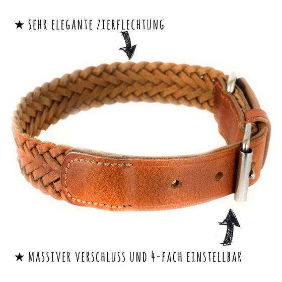 Hundehalsband aus Leder geflochten braun M-L