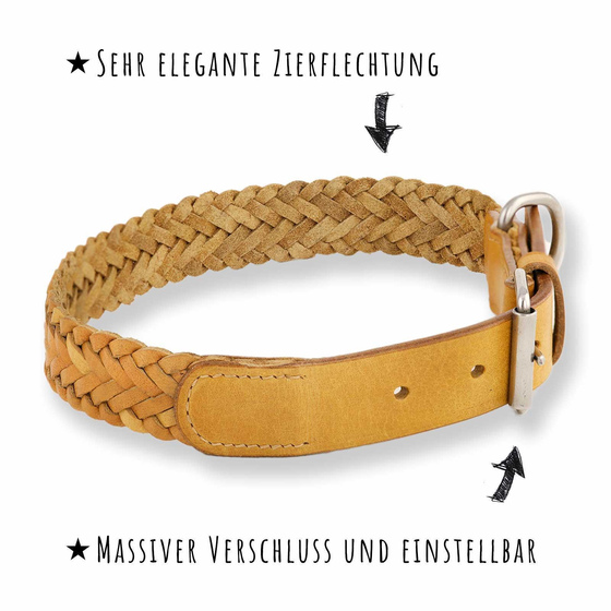 Hundehalsband aus Leder geflochten beige M-L