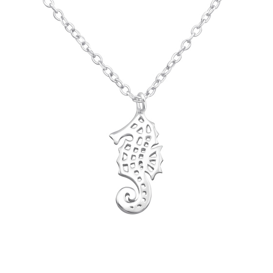 Auf dem Bild zu sehen ist eine Kinder Halskette Seepferdchen Anhnger aus 925 Sterling Silver echt Silber mit 45cm lnge