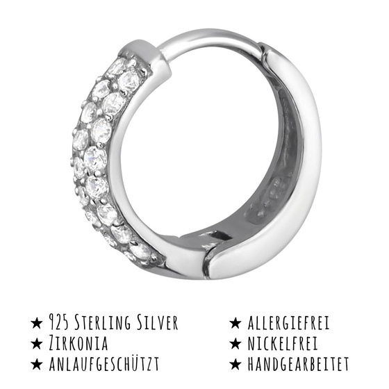 Das Bild mit Beschreibung zeigt Elegante Damen Ohrringe Creolen aus 925 Sterling Silver echt Silber mit Kristallen