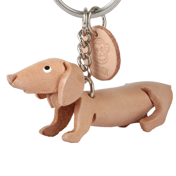 Auf dem Bild zu sehen ist ein Dackel Hund aus Leder als Schlsselanhnger Figur