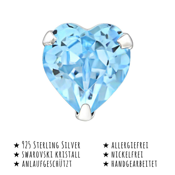 Das Bild mit Beschreibung zeigt Kinder Ohrringe Herz Ohrstecker aus 925 Sterling Silver echt Silber mit 2 Swarovski Kristallen