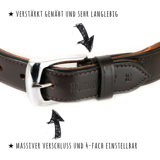 Hundehalsband aus Leder braun Zierflechtung M