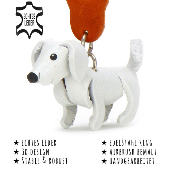 Das Bild mit Beschreibung zeigt ein Labrador Retriever Hund aus Leder