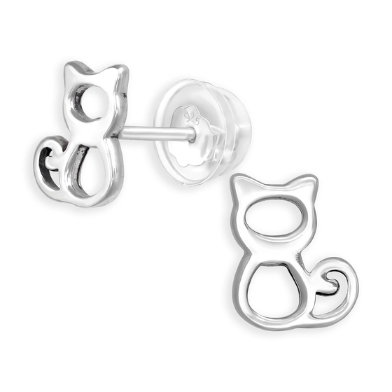 Auf dem Bild zu sehen sind Kinderohrringe Katzen Ohrstecker aus 925 Sterling Silber