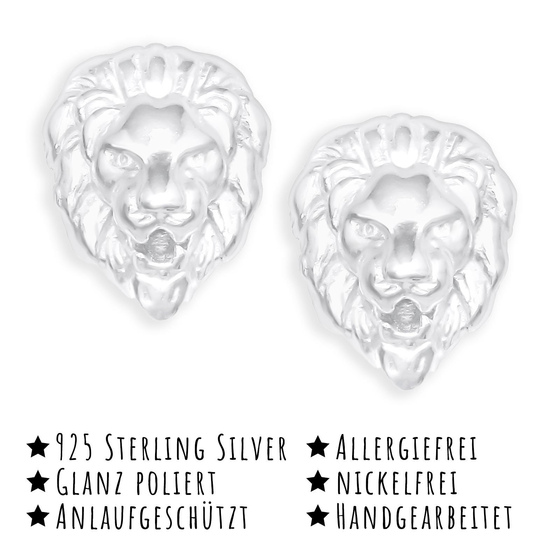 Das Bild mit Beschreibung zeigt L�wen Kopf Ohrstecker aus 925 Sterling Silber