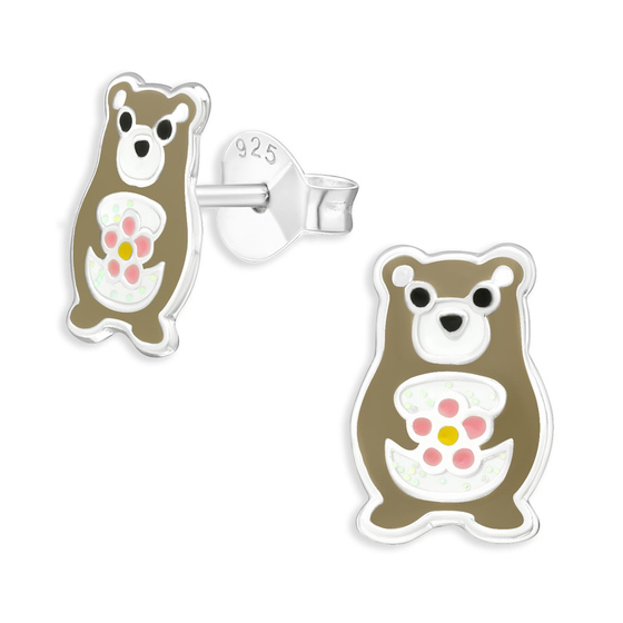 B�ren Kinder Ohrringe aus 925 Silber