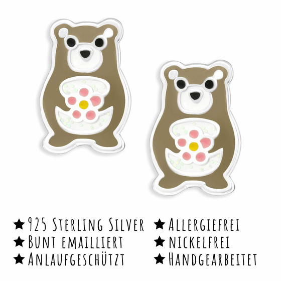 B�ren Kinder Ohrringe aus 925 Silber