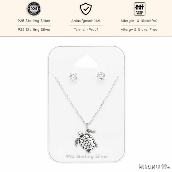 Exklusives Silber-Turtle-Set mit Zirkonia auf Karte | Eleganz trifft Natur