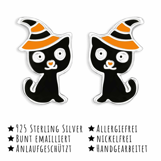 Katzen Halloween Kinder Ohrringe aus 925 Silber