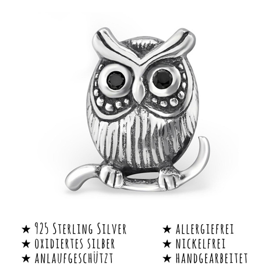 Das Bild mit Beschreibung zeigt Kinder Ohrringe Eule Ohrstecker aus 925 Sterling Silver echt Silber mit 4 Kristallen