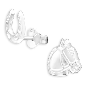 Pferd mit Hufeisen Ohrringe aus 925 Silber