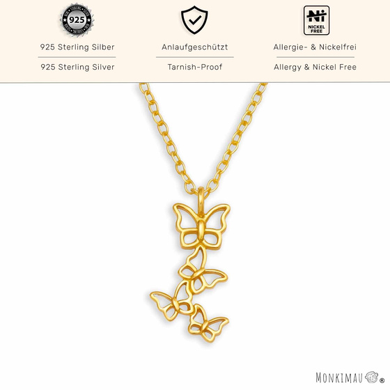 Elegante Schmetterlingskette in 925 Sterling Silber und Goldplattierung | Zierlicher Modeschmuck fr jeden Anlass