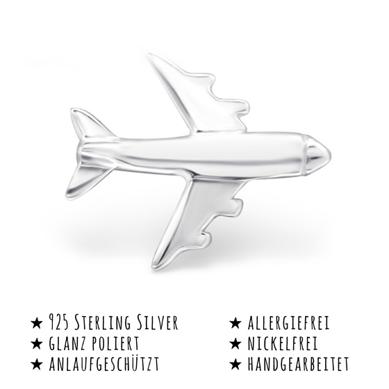 Das Bild mit Beschreibung zeigt Kinder Ohrringe Flugzeug Ohrstecker aus 925 Sterling Silver echt Silber