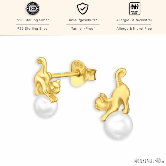 Gold plattierte Katzenohrstecker mit synthetischer Perle aus 925 Sterling Silber