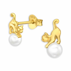 Gold plattierte Katzenohrstecker mit synthetischer Perle...