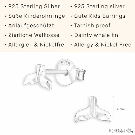 Walflossen Kinder Ohrringe aus 925 Silber