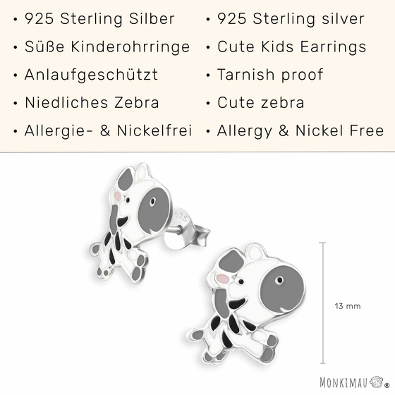 Zebra Kinder Ohrringe aus 925 Silber