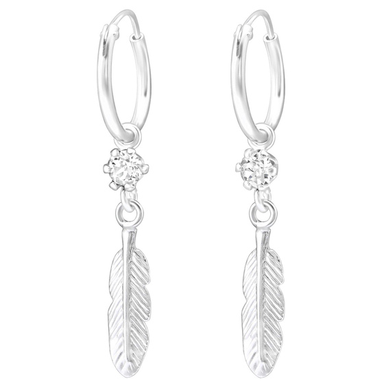 Auf dem Bild zu sehen sind Damen Ohrringe Feder Ohrhnger aus 925 Sterling Silver echt Silber mit Swarovski Kristallen