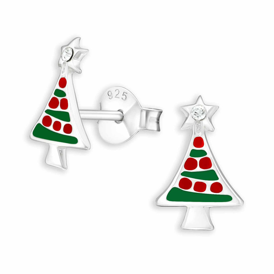 Festliche Weihnachtsbaum Ohrringe fr Kinder aus 925 Sterling Silber mit Kristall