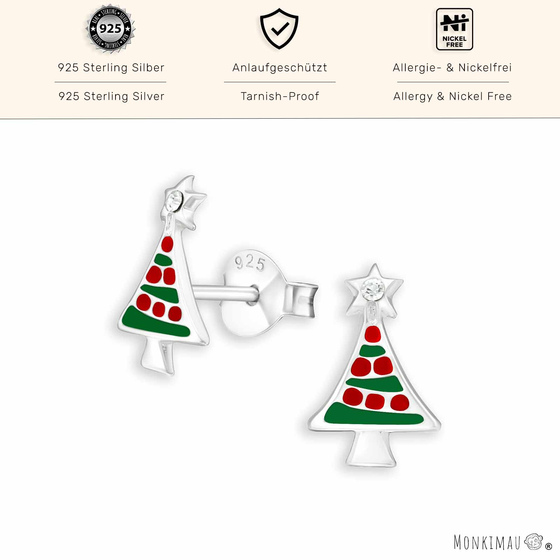 Festliche Weihnachtsbaum Ohrringe fr Kinder aus 925 Sterling Silber mit Kristall