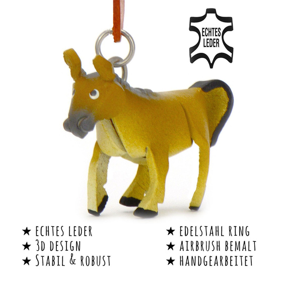 Das Bild mit Beschreibung zeigt ein Pferdemotiv aus Leder