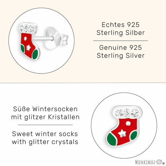 Winter Socken Kinder Ohrringe aus 925 Silber