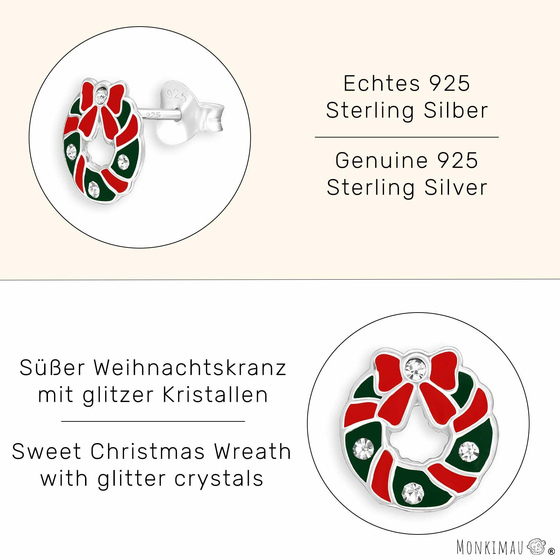 Weihnachtskranz Kinder Ohrringe aus 925 Silber