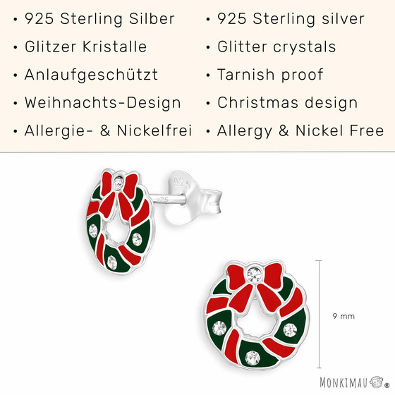Weihnachtskranz Kinder Ohrringe aus 925 Silber