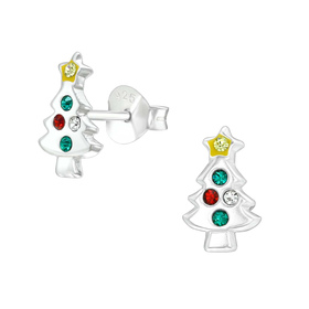 Weihnachtsbaum Kinder Ohrringe mit Kristallen 925 Silber