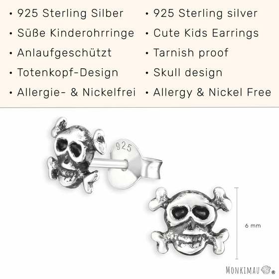 Totenkopf Ohrringe aus 925 Silber