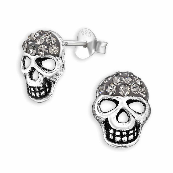 Schdel Ohrstecker mit Kristall | 925 Sterling Silber Gothic Schmuck