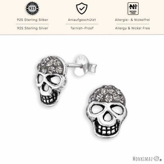 Schdel Ohrstecker mit Kristall | 925 Sterling Silber Gothic Schmuck
