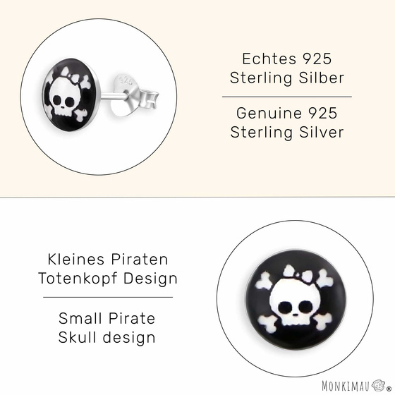 Totenkopf Kinder Ohrringe aus 925 Silber