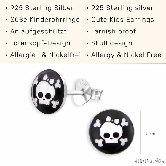 Totenkopf Kinder Ohrringe aus 925 Silber