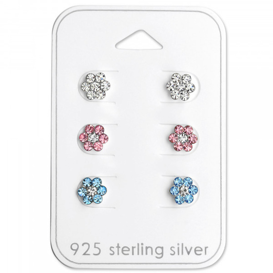 Blumen Kinderohrringe Set aus 925 Silber