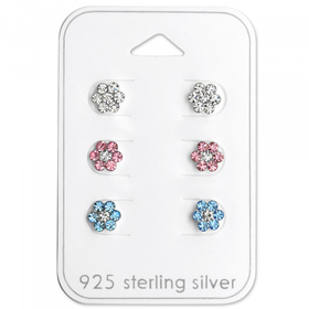 Blumen Kinderohrringe Set aus 925 Silber