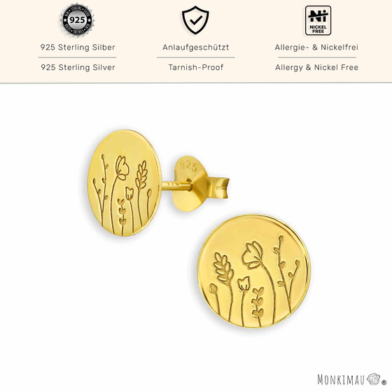 Silberne Blumenohrstecker Laser Cut | Eleganz in 925 Sterling Silber mit Goldbeschichtung