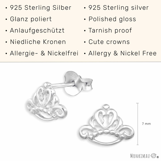 Prinzessin Kronen Kinder Ohrringe aus 925 Silber