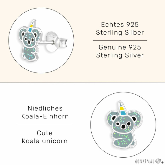 Koala Einhorn Kinder Ohrringe aus 925 Silber