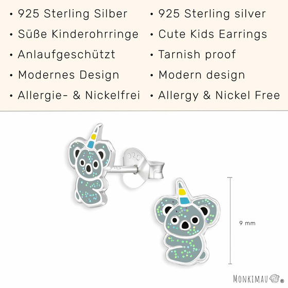 Koala Einhorn Kinder Ohrringe aus 925 Silber