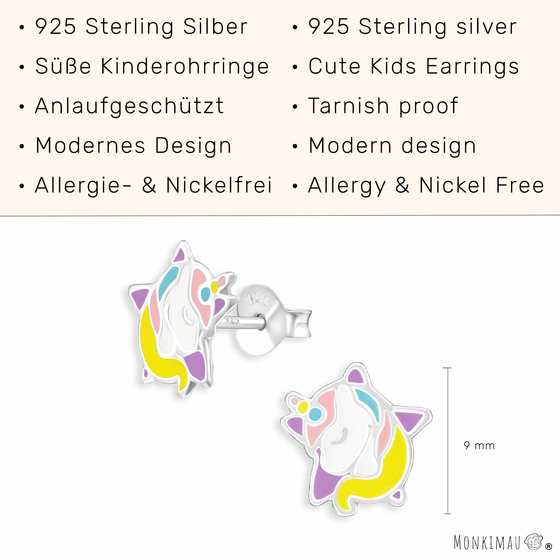 Einhorn Stern Kinder Ohrringe aus 925 Silber