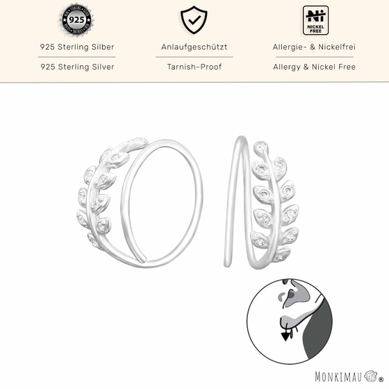 Zauberhafte Blatt Ohrh�nger aus 925 Sterling Silber mit glitzerndem Zirkonia