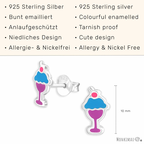 Eisbecher Kinder Ohrringe aus 925 Silber