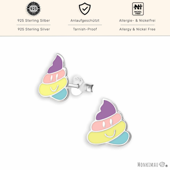 Lustige Kaka Emoji Ohrringe aus 925 Sterling Silber fr Kinder