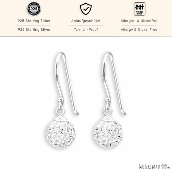 Exquisite 8mm Silberne Ohrstecker mit Kristall | 925 Sterling Silber